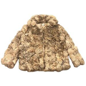 Vintage Genuine Tan Rabbit Fur Long-Sleeve Boho Mod Retro Opera Coat - Size 7/8